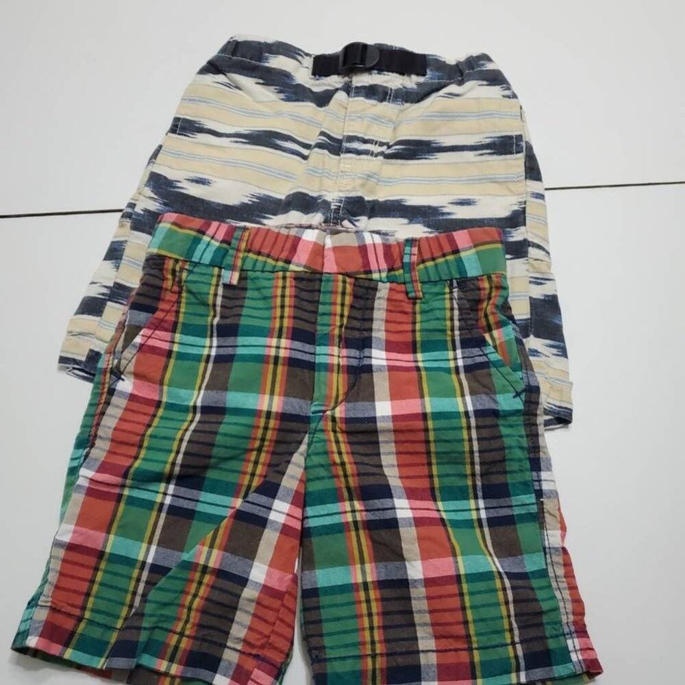 Gap Baby Boys Lot Of 2 Shorts Black Red Plaid Buckle Pockets 100% Cotton 3Y‎